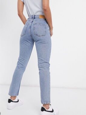 Monki Kimono High Waisted Jeans in Light Blue Denim